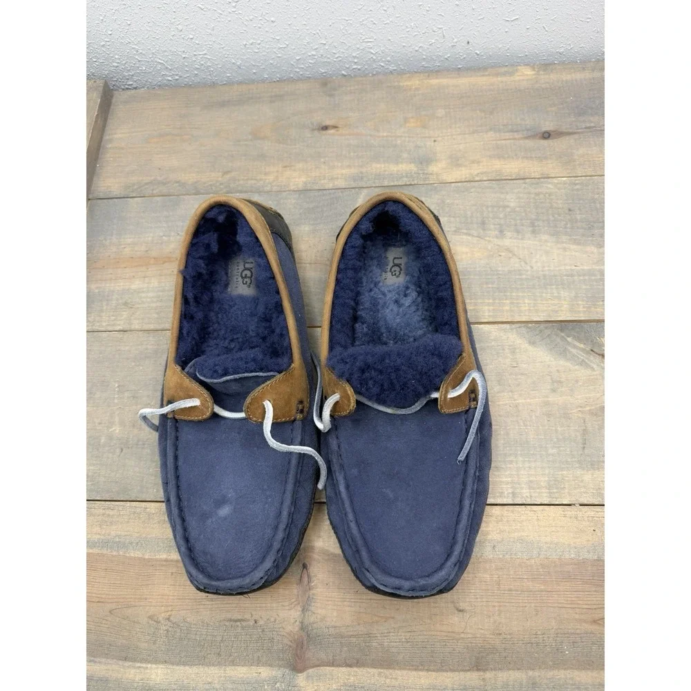 UGG Men's‎ Australia sz 10 Moccasin/Loafers Blue Suede Shearling Slippers shoes